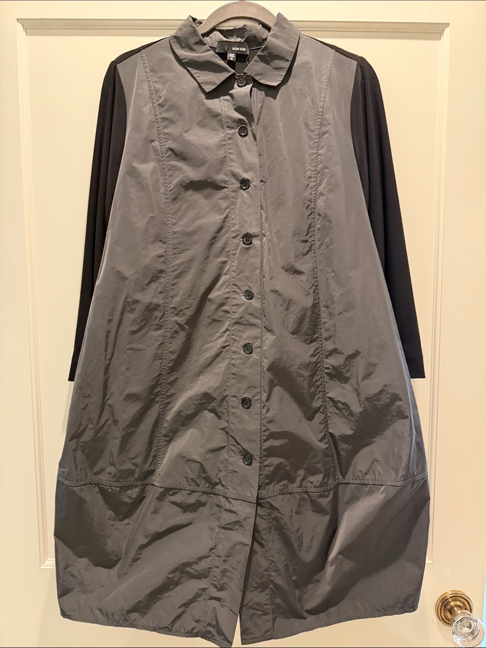Sun Kim Women's Blackish-Grey 2 toned Button-Front Long Sleeve Dress or Jacket